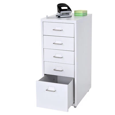 Rollcontainer Preston T851, Stahlschrank, 69x28x44cm, 5 Schubladen weiß