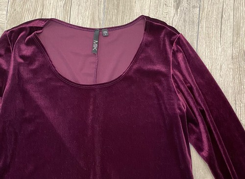 MLK Velvet Velour Maroon 3/4 Sleeve Basic Dress - Picture 2 of 4