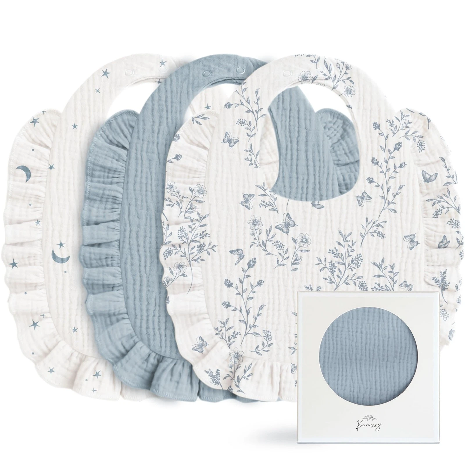 Konssy Muslin Baby Bibs for Girls – Soft 100% Cotton Drool Bibs, Ruffle Trim for
Opens in a new wind