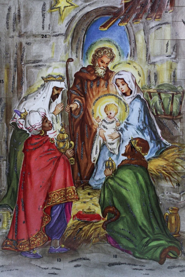 Vintage Made In Germany Winter Festive Nativity Paper Christmas Advent Calendar - Image 3 of 4