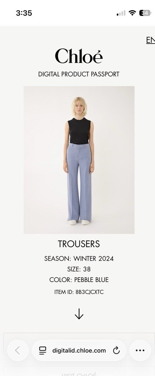 ⭐️   2024 WOMENS CHLOE PEBBLE BLUE LINEN TROUSER  PANTS   38  ⭐️