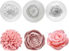 Silikonformen Kerzen Gie&szlig;formen 3D Rosen Nelke Pfingstrose Blumen 3 St&uuml;ck