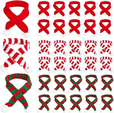30 Pcs Mini Christmas Scarves - Striped Knitted for Decorations & Crafts
