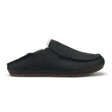 OLUKAI Men's Moloa Premium Leather Slipper - 10252 - Black/Dark Java