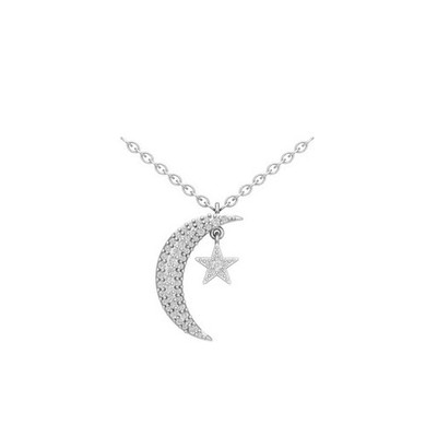 Sterlingsilber 1/5 kt runder Diamant Stern Mond Anhänger Halskette für Frauen 18 Zoll
