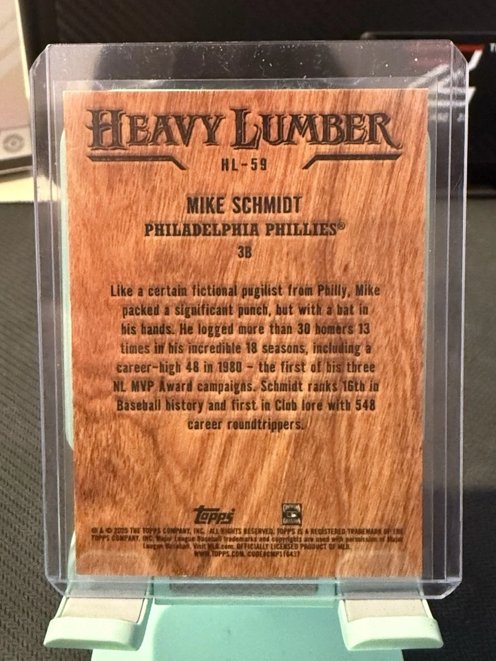 Коллекционные бейсбольные карточки 2025 Topps Update Series Mike Schmidt Heavy Lumber Philadelphia Phillies - Изображение 2 из 2