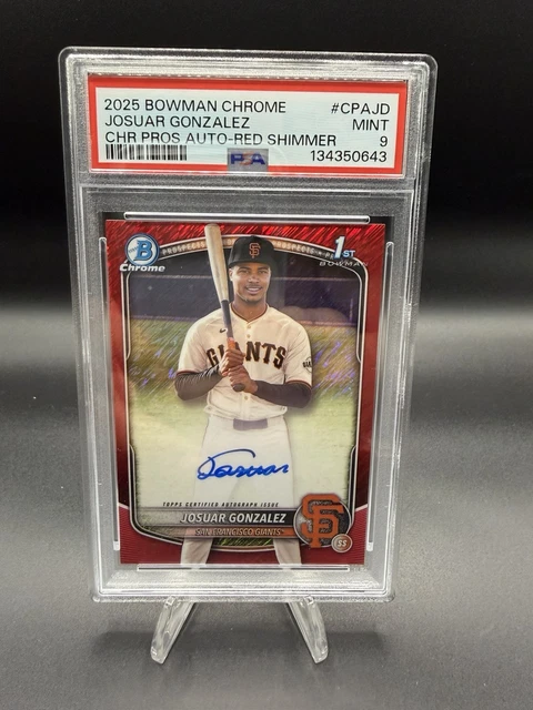 Josuar Gonzalez 2025 1st Bowman Chrome Red Shimmer Auto 3/5 Giants PSA 9