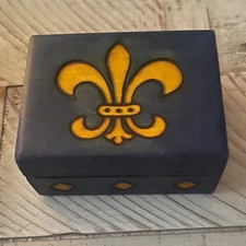 Handcrafted Wooden Keepsake Box Fleur de Lis Design Hinged Lid Decorative Gift