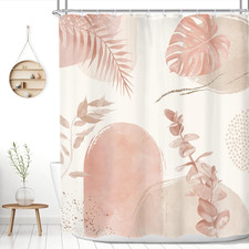 Abstract Pink Shower Curtain 60Wx72H Mid Century Boho Girls Eucalyptus Leaf Arch