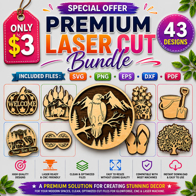 43 Premium Laser Cut Wall Art SVG Bundle | Glowforge DXF File | Digital Download