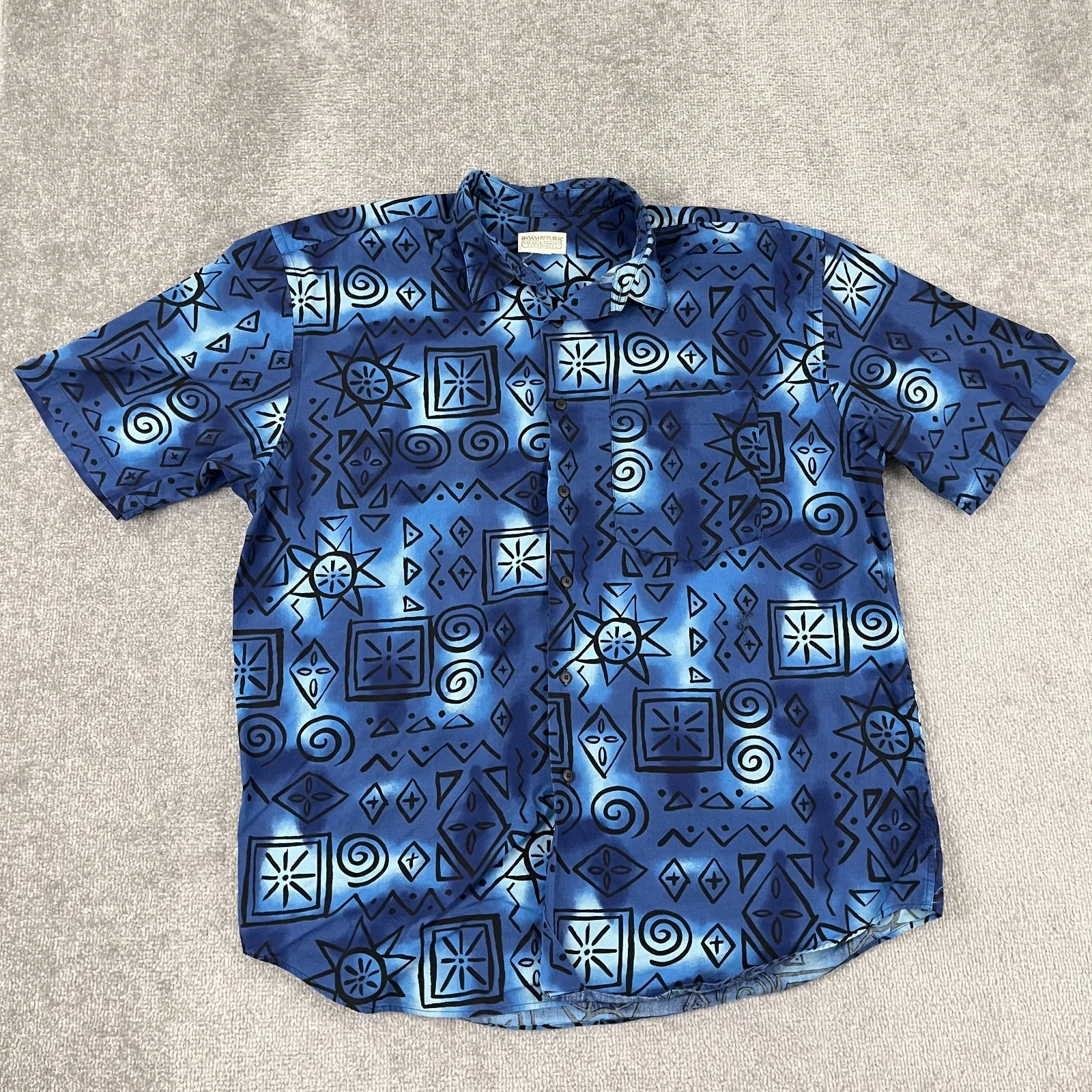 Banana Republic Safari & Travel Shirt Mens 2XL Blue Geometric Button Up Hiking