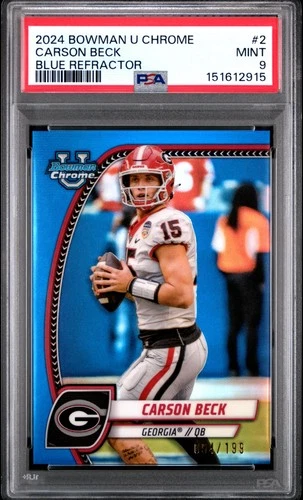 2024 BOWMAN UNIVERSITY CHROME BLUE REFRACTOR #2 CARSON BECK 94/199 PSA 9
