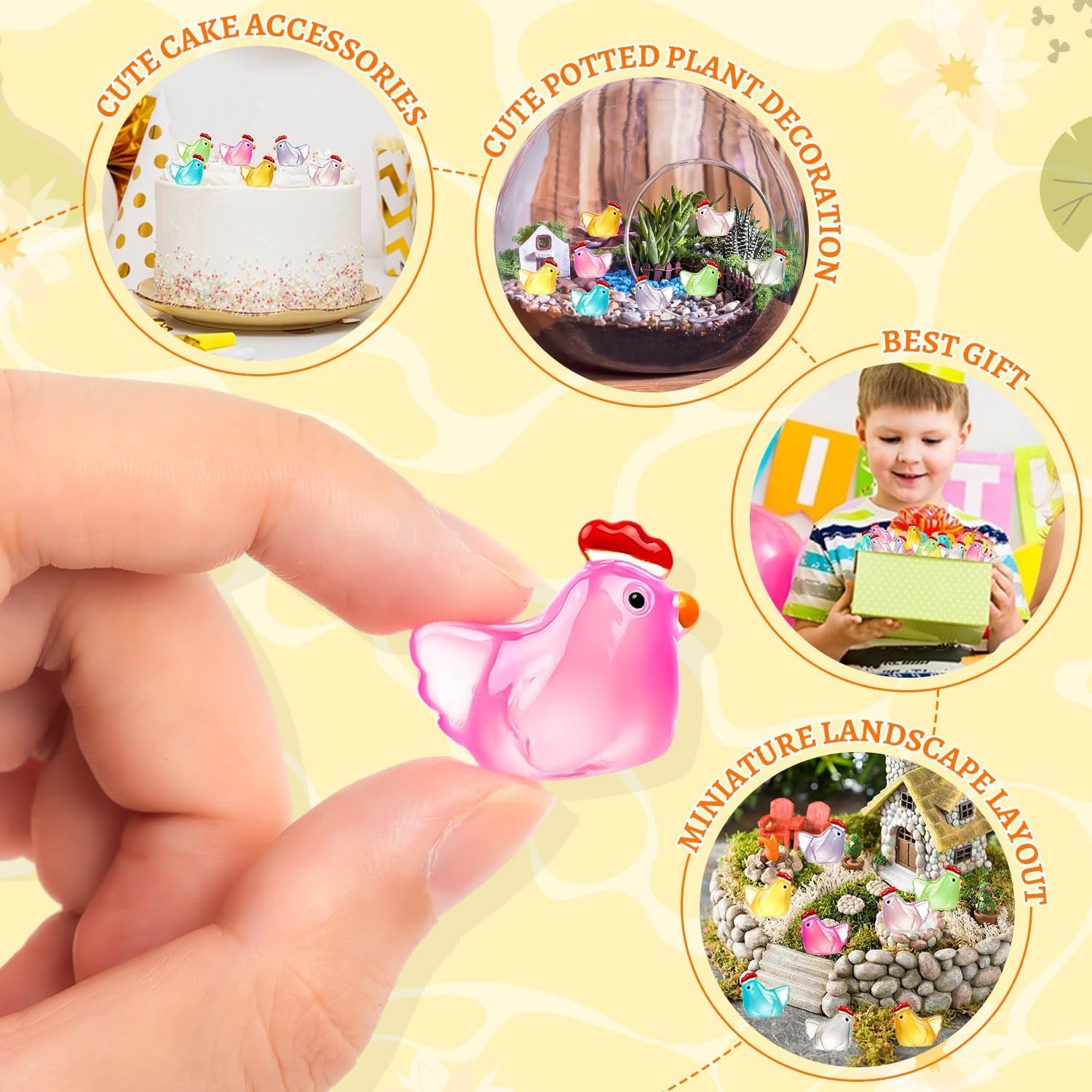 64PCS Luminous Mini Chicken Figurines Resin Miniature Animals, 8 Colors Tiny... 