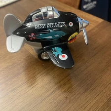 Toysmith Pull Back Sky Shark Propeller Plane Diecast Vintage Toy Black