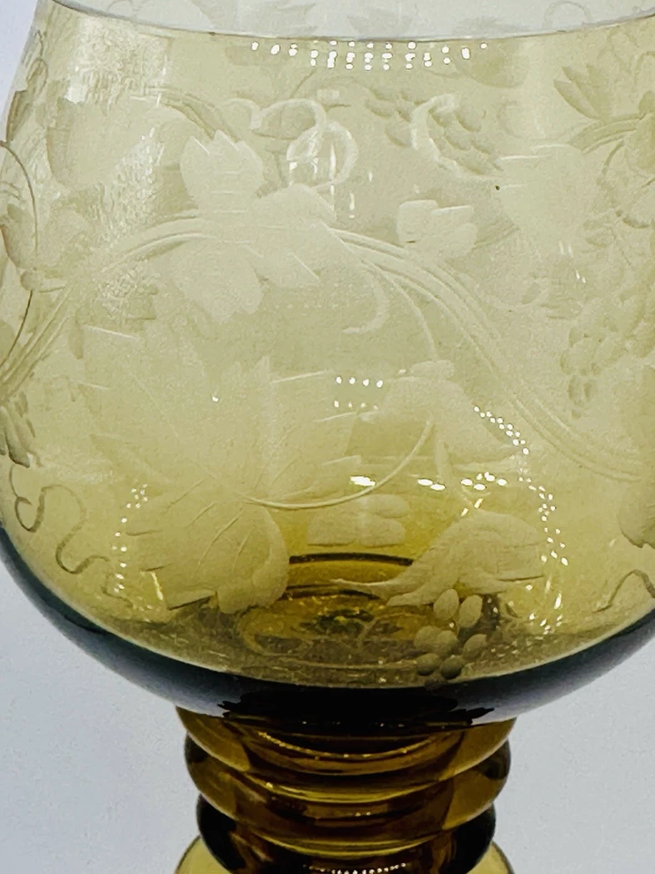 Antique 19th Century German Bohemian Amber Etched Roemer Wine Glass with Prunts - Image 2 of 4