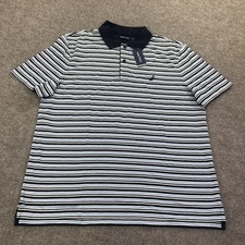 Nautica Polo Shirt Mens Medium Blue Stripe Knit Logo Short Sleeve Casual Top