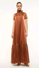 NWT STAUD Calluna High Neck Tie Back Organza Maxi Dress Gown Iridescent Cacao M