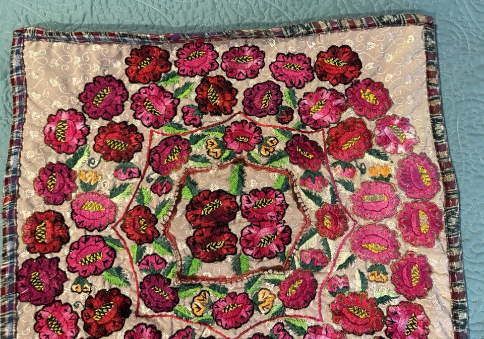 Kissenhülle Guatemala Tribal Blumen Lilie Patchwork Neu Baumwolle Huipil Braun #35 - Bild 3 von 4