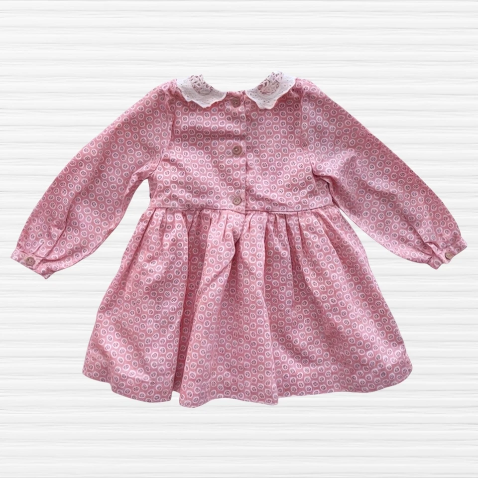 Próximo Reino Unido Bebé Niñas Vestido Floral Bordado Calado Rosa Manga Larga Talla 9-12M Foto 2 de 4