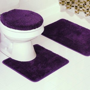 3pc Solid Plain Plum Purple Banded Bathroom Set Bath Mat Countour Lid Cover 6 Ebay