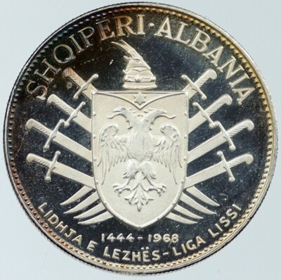 【SV999】1968年アルバニア（ALBANIA） プルーフ記念銀貨 1968 ALBANIA Skanderbeg Lezhe League Turks Proof Silver 5 Leke