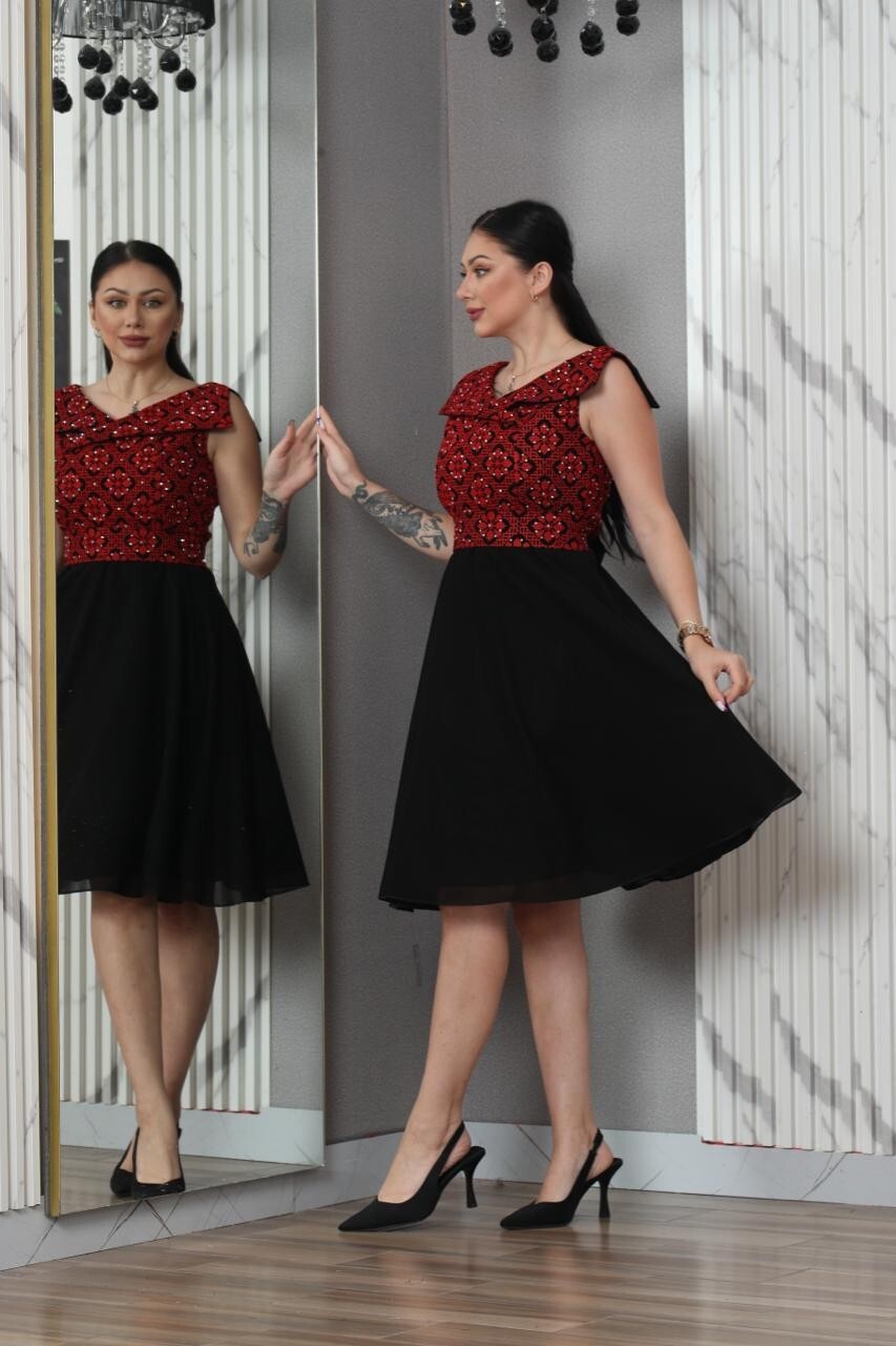 Vestido corto bordado para bodas sin mangas de gasa bordado Thobe