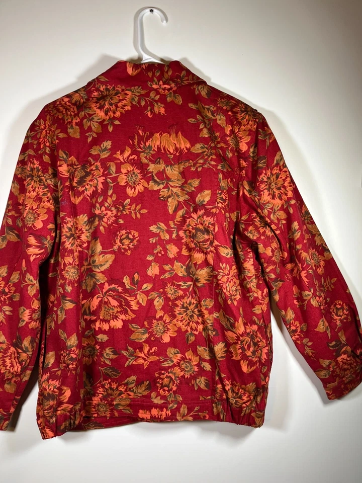 Alfred Dunner Red Leaves Floral Button Down Autumn Fall Jacket Women's Size 12 - Image 3 of 4