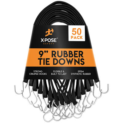 Rubber Bungee Cords with Hooks 50 Pack 9 Inch (18  Max Stretch)