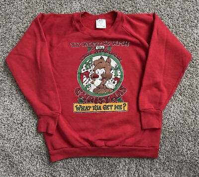Vintage 80 s Christmas Sweatshirt Medium Made In USA Chipmunk Red