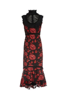 midi strapless cocktail dress Strapless Floral Sequin Midi With High-Low Overskirt