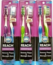 6-Pack Reach Essentials Soft Bristle 2- Count Toothbrushes with FREE Brush Cap