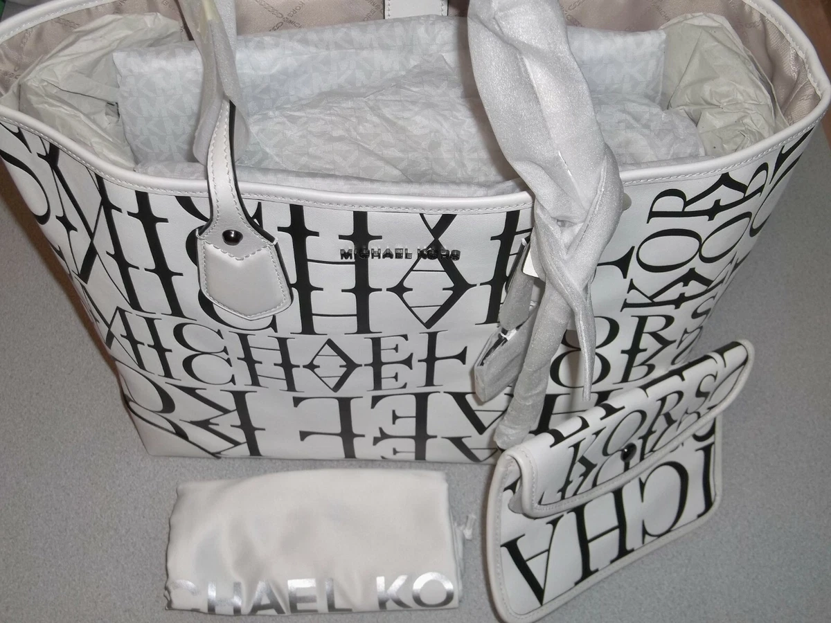 Michael Kors Eliza Large East West Open Tote Bag - Black/Optic White