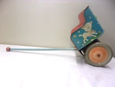Vintage Original Classic Ohio Art Pull Toy Metal Tin Doll Cart Lambs Nursery