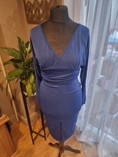 Boohoo Blue Cobalt Sparkle Plunge Split Detail Midi Dress - Sz 12