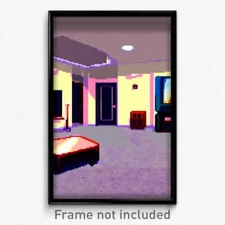 Pixel Art Poster - Calm Entertainment Room (8 Bit Psychedelic Video Game Print)