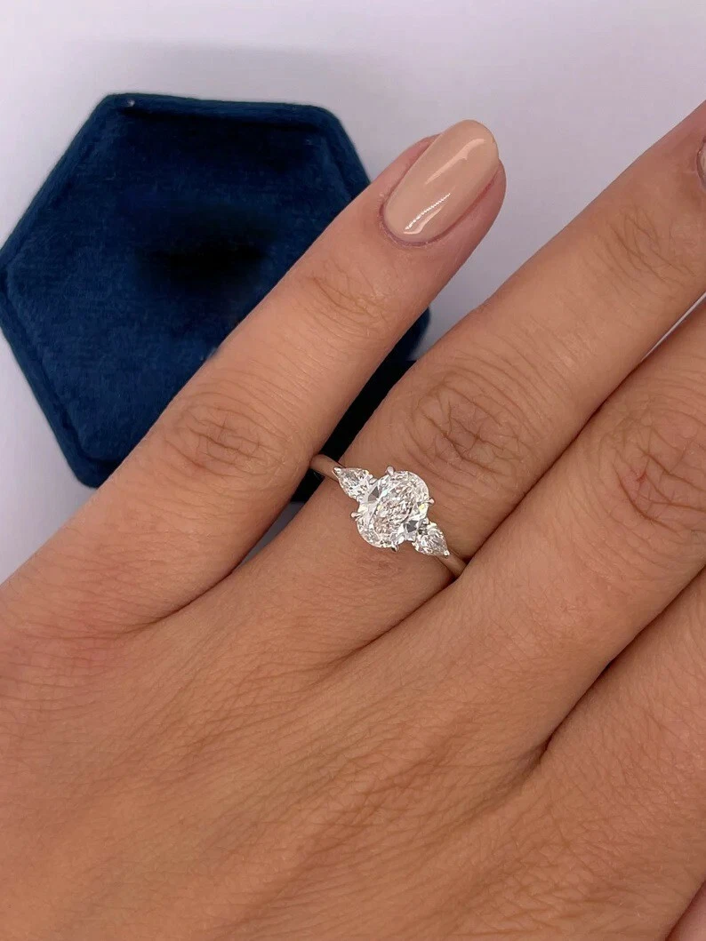 Moissanite Wedding Engagement Ring Solid 18K White Gold Oval Cut 3