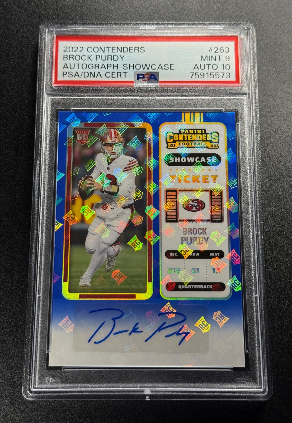 BROCK PURDY 2022 PANINI CONTENDERS #263 SHOWCASE AUTO ROOKIE RC PSA 9 10 49ERS