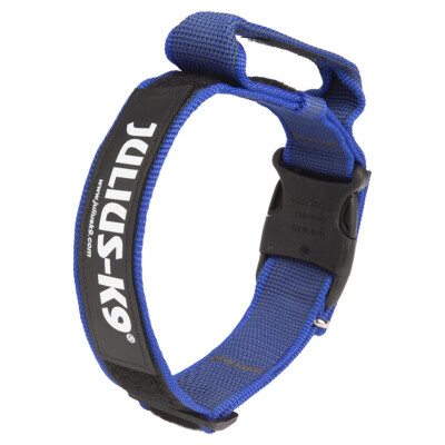Julius-K9 Hundehalsband mit Griff blau, robust, Sicherheitsverschluss, Training