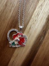 Necklace Little Mermaid Ariel Rhinestone Crystal Enamel Disney Vintage Silver