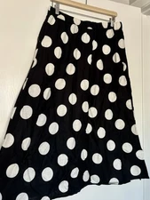 Tabitha Brown A-Line Flare Midi Skirt Black White Polka Dot Mod Twee SIZE MEDIUM