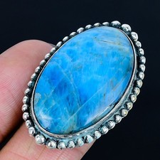 Redefined Neon Blue Apatite Gemstone 925 Sterling Silver Ring Size 6.5