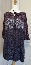 White Stuff Primrose Tunic Dress Top Size 12 Grey Purple Graphic Florals Pockets