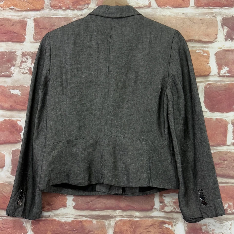 Ann Taylor Loft Blazer Womens 10P Gray Black Linen Blend Career Work Jacket - Image 4 of 4