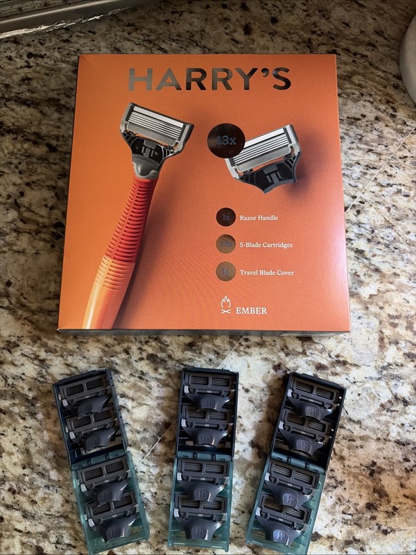 Harry's Ember (25) 5 Blade Razor Cartridges, 1 Handle, 1 Travel Cover NEW OB