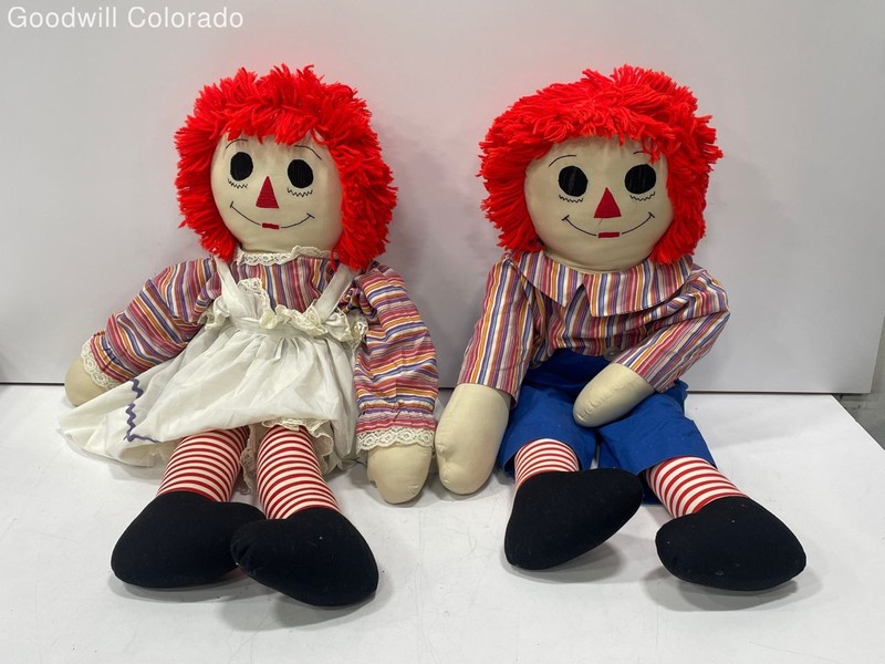 Raggedy Ann Andy Red Hair Striped Shirt Pants Doll Pair Cloth Rag Doll