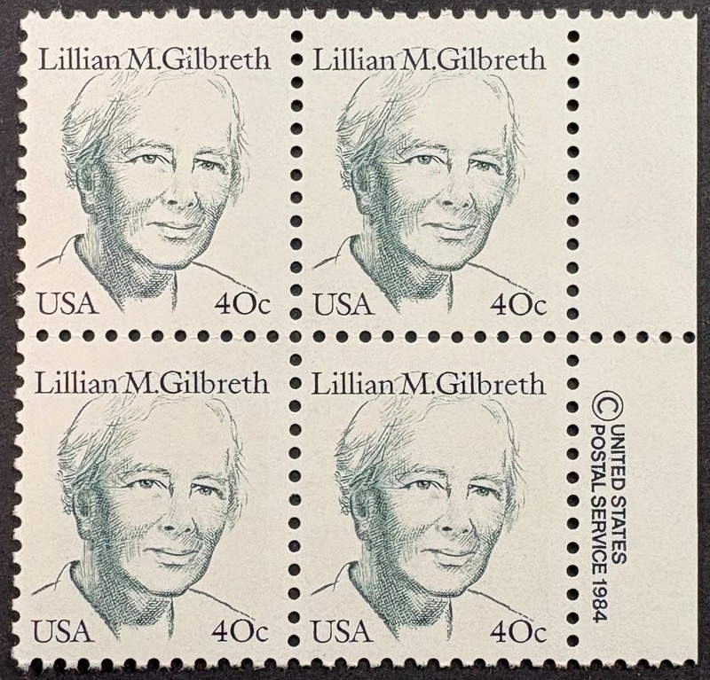 US Great Americans Scott 1868a, 40c Lillian M. Gilbreth, Block of 4 var, VF, MNH