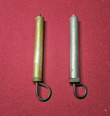 Two Antique Brass Grease Gun Vintage 1900's Oiler Syringe Loop Handle 8.5''