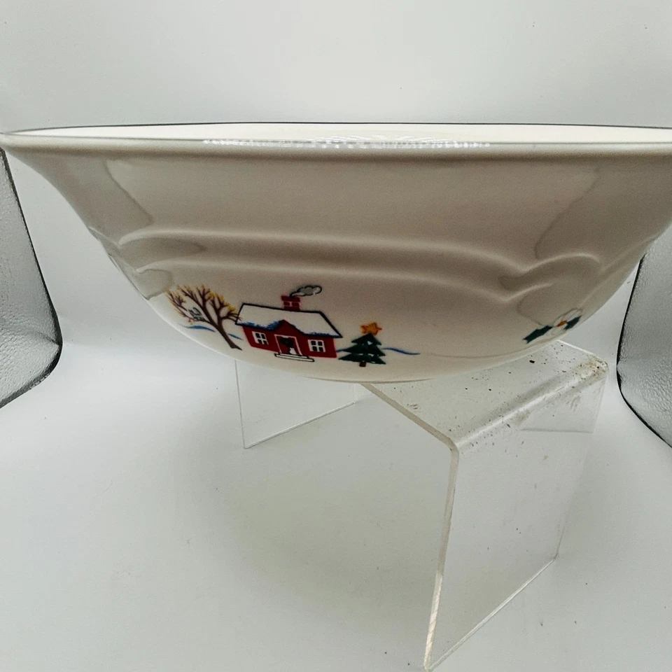 Pfaltzgraff Snow Village Large Serving Bowl Holiday Christmas Angel Holly 9.5" - Image 4 of 4
