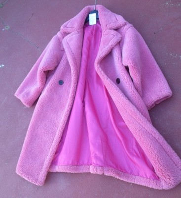 395 NEW rose pink teddy genuine Lamb Fur Coat sz M/L overcoat sheep skin