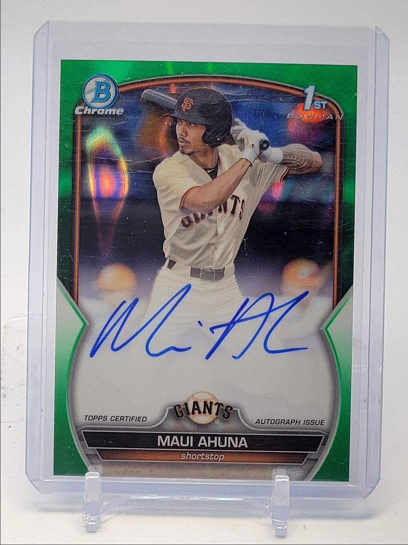 MAUI AHUNA 2023 BOWMAN CHROME DRAFT 1ST GREEN LAVA AUTO /99 Q5860